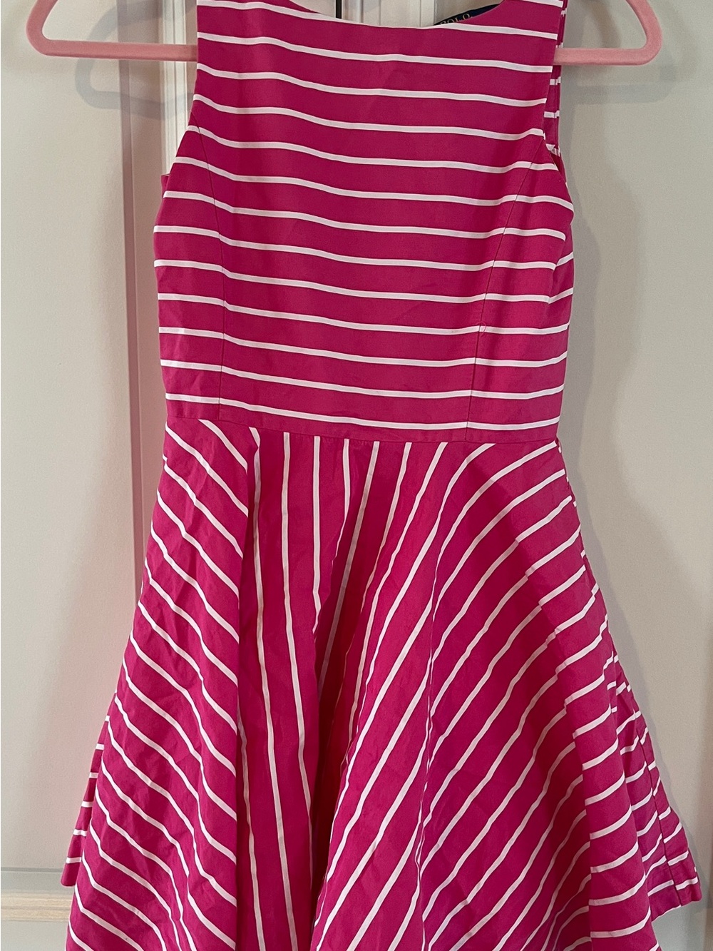 Polo by Ralph Lauren Hot Pink and White Striped Fit-and-Flare Dress